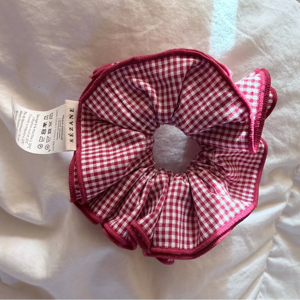 Sezane NEW Gingham Red Hair Scunchie